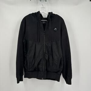 RVCA Mens Jacket Size M Black Hooded‎ Bomber Zip Up Slim Fit Streetwear Style